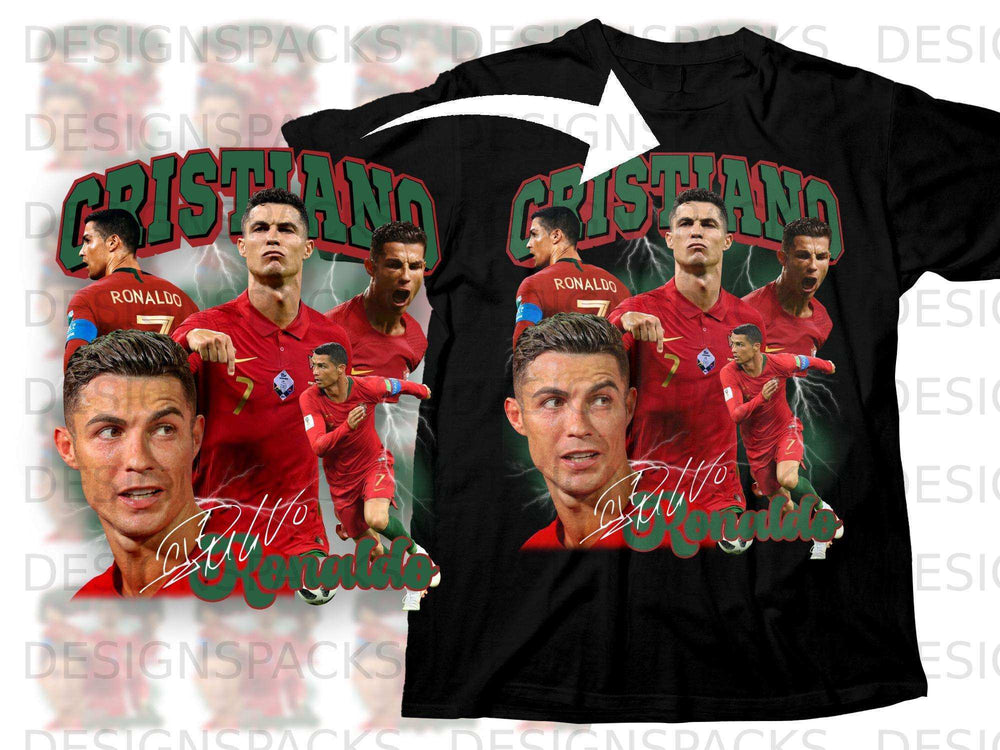 Cristiano Ronaldo portrait t-shirt with graphic elements.
