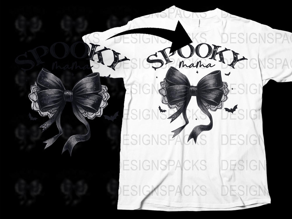 Spooky Cute Ghost Bow Black and White Halloween T-Shirt for Adults, Festive Fall Apparel