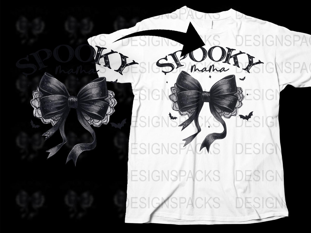 Spooky Cute Ghost Bow Black and White Halloween T-Shirt for Adults, Festive Fall Apparel