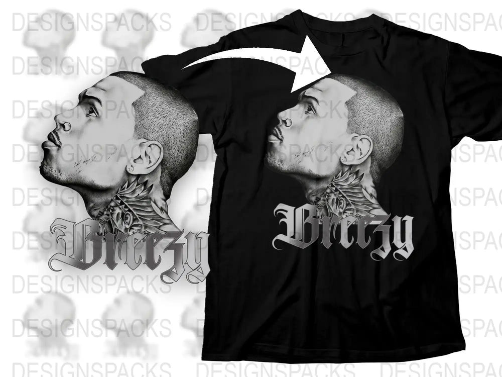 Black Graphic T-Shirt with Detailed Face Tattoo Design, Urban Streetwear, Men's Fashion Tee, Unique Artistic Apparel