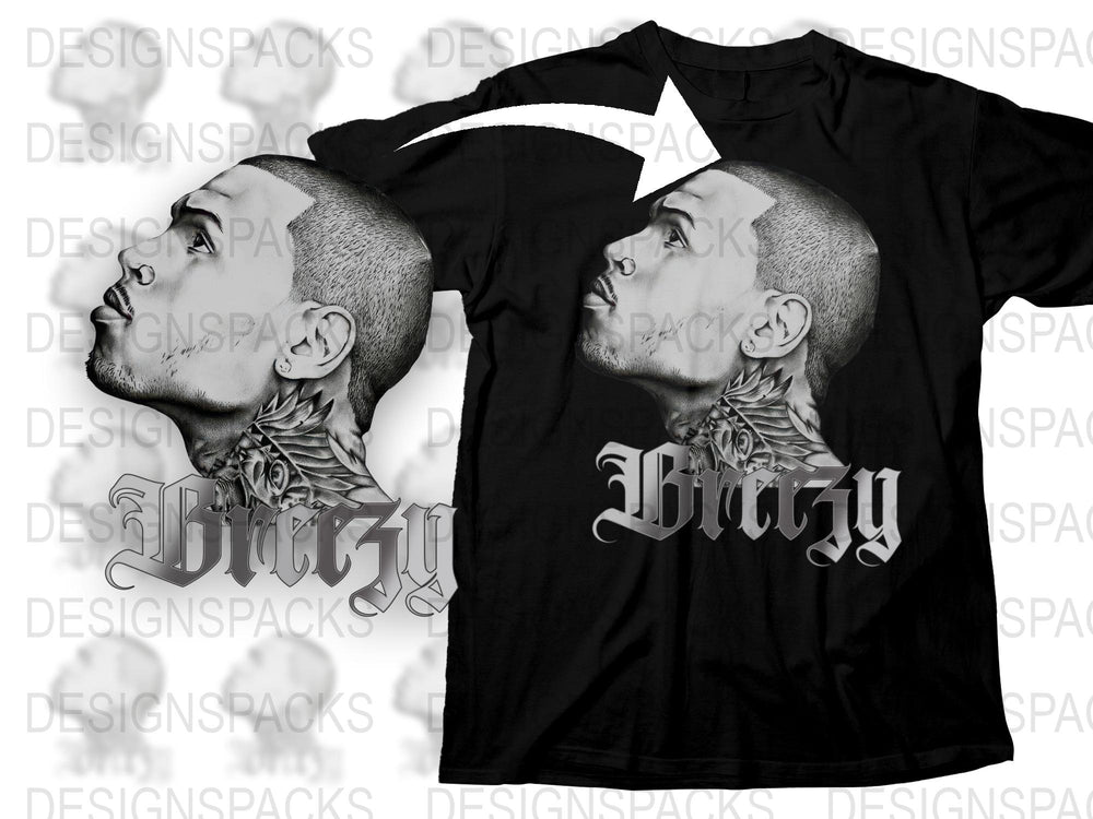Black Graphic T-Shirt with Detailed Face Tattoo Design, Urban Streetwear, Men's Fashion Tee, Unique Artistic Apparel