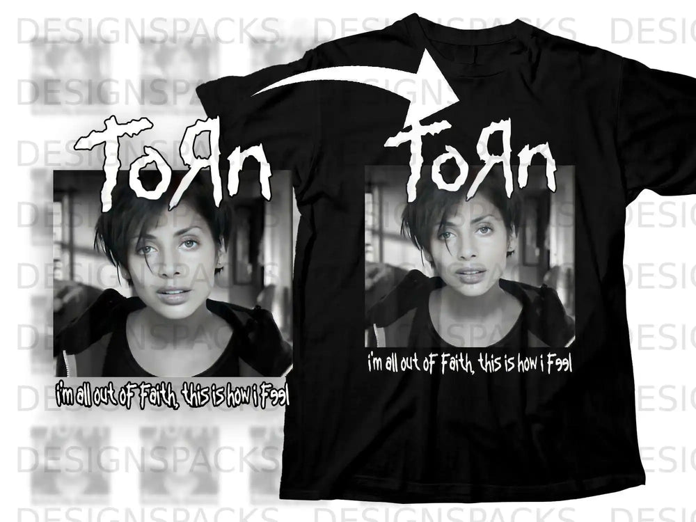 Black t-shirt with a portrait of a woman and "Toяп" logo.
