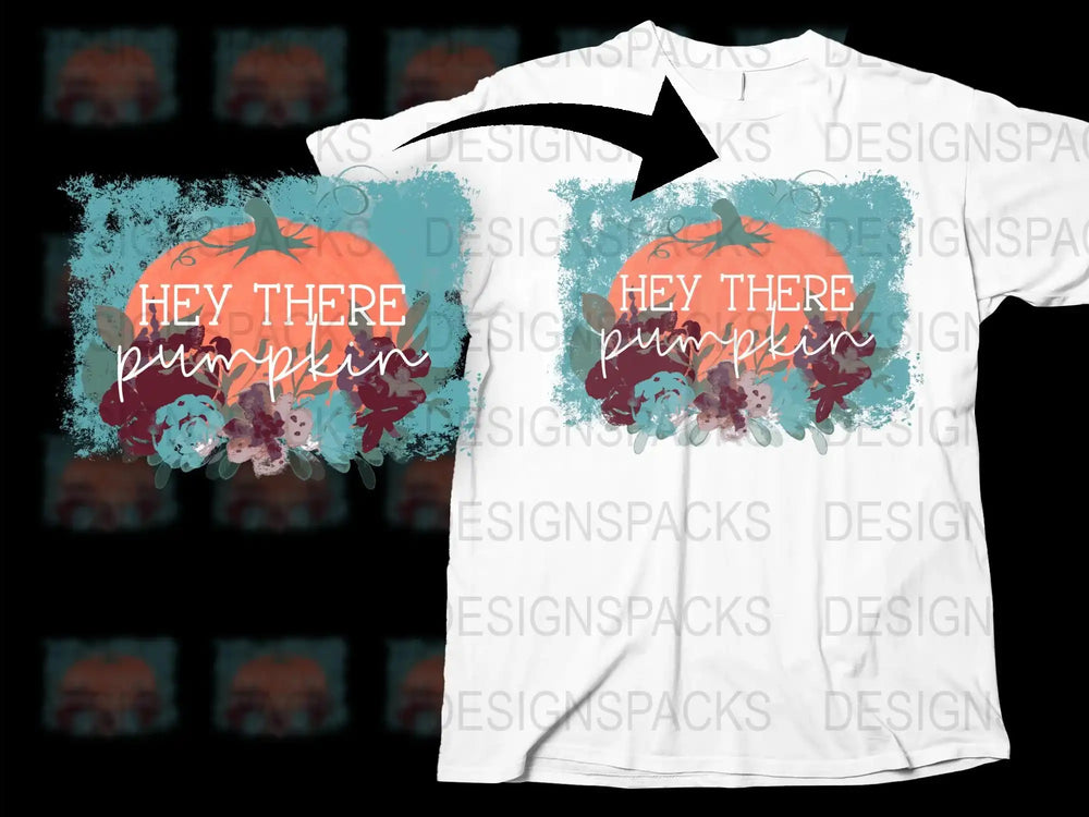 Hey There Pumpkin Fall Graphic T-Shirt, Thanksgiving Tee, Autumn Floral Design, Casual Women's Fashion Top, Holiday Shirt Gift Idea