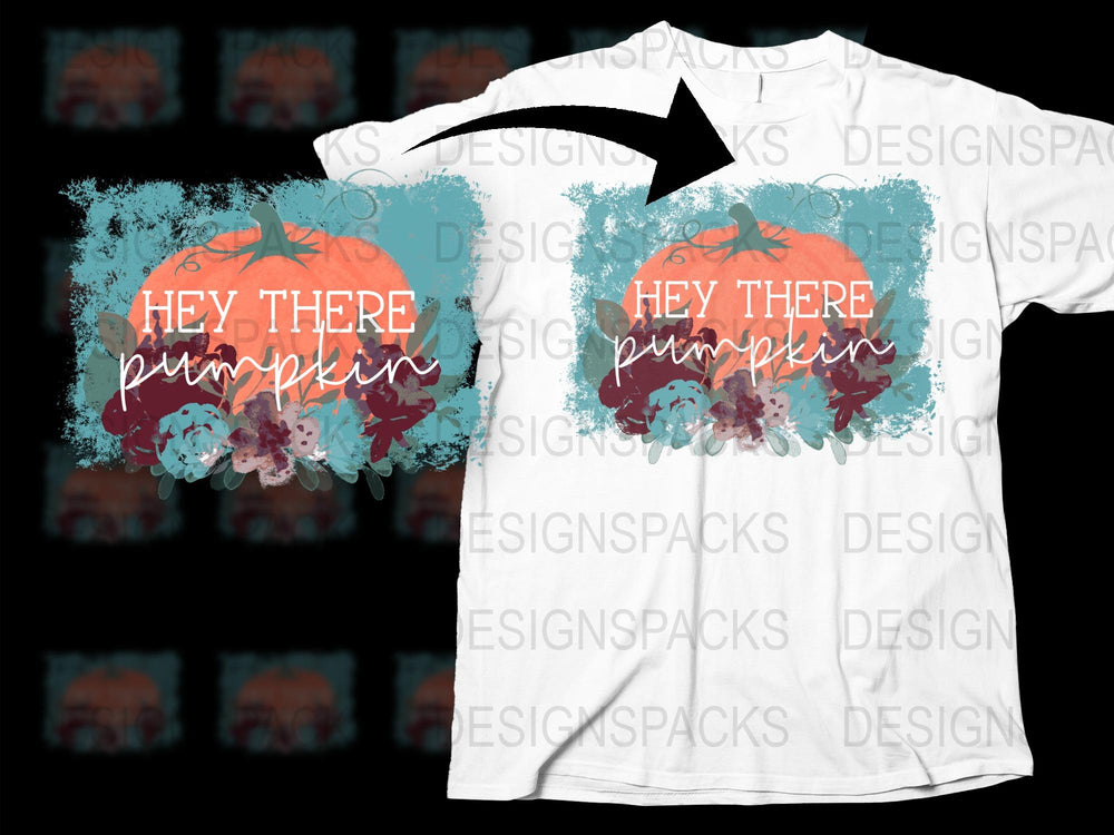 Hey There Pumpkin Fall Graphic T-Shirt, Thanksgiving Tee, Autumn Floral Design, Casual Women's Fashion Top, Holiday Shirt Gift Idea