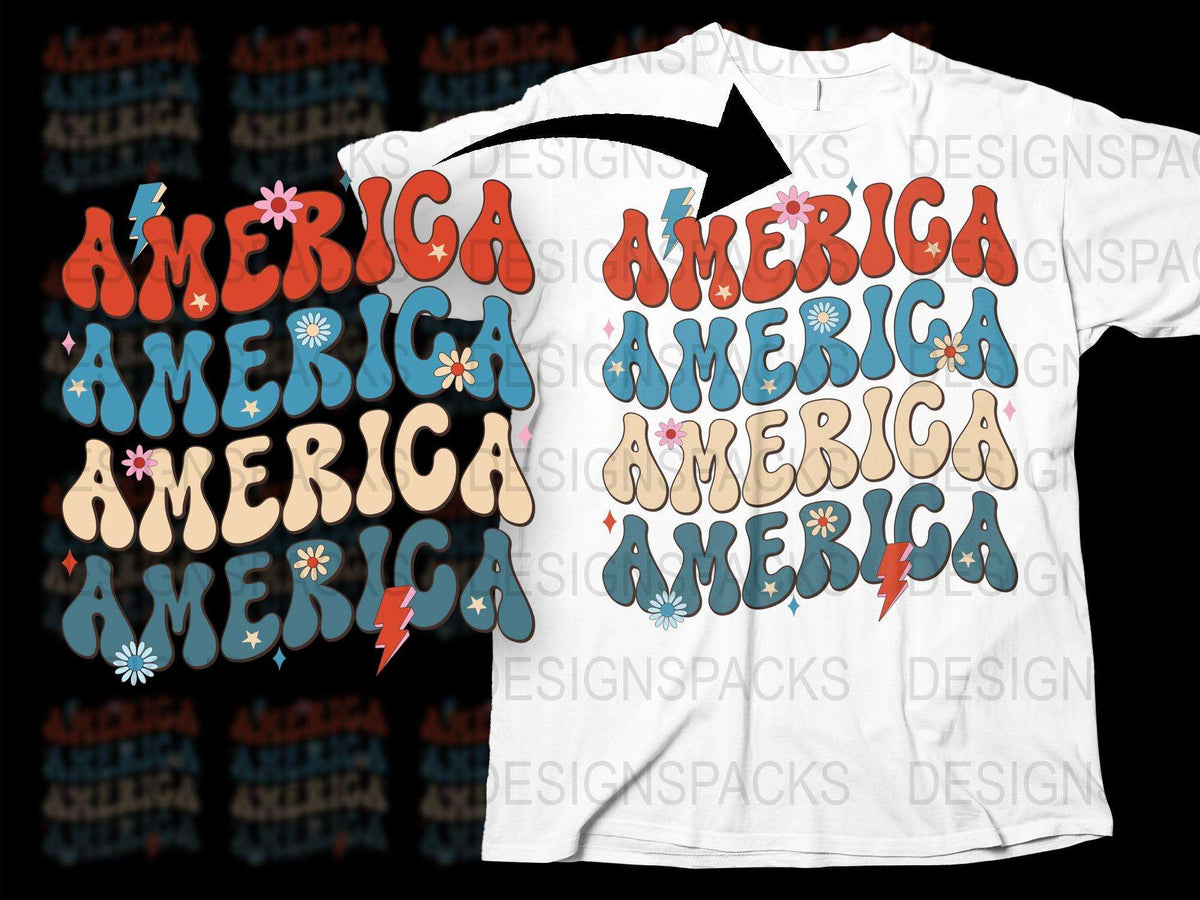 America Word Art T-Shirt, Patriotic USA Design, Casual Graphic Tee, Unisex Fashion Top