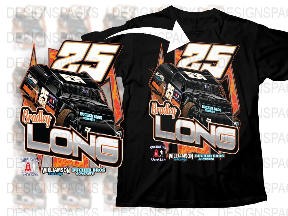 Bradley Long Racing T-Shirt, Custom Car Number 25 Graphic Tee, Motorsport Fan Apparel, Black Unisex Shirt