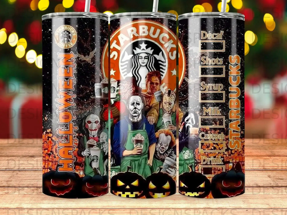 Halloween Horror Coffee Squad Tumbler Digital Wrap Design