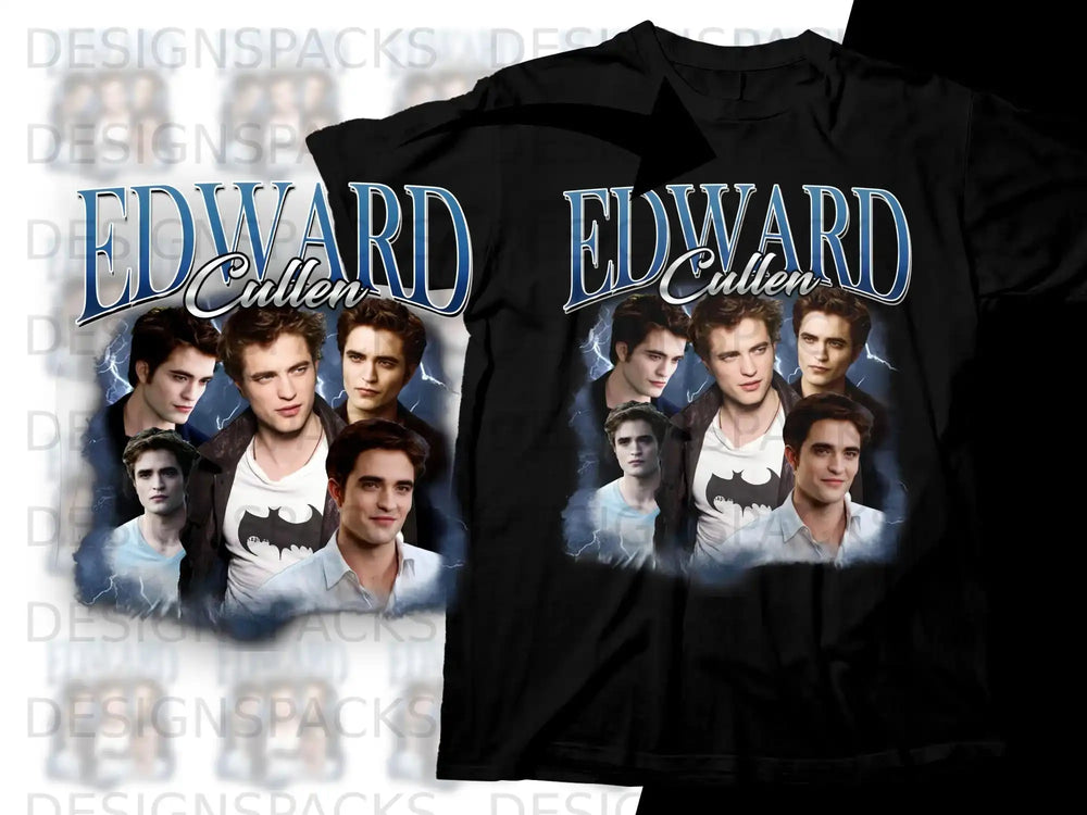 Edward Cullen collage shirt on black background.