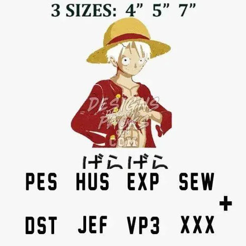 Luffy Hero One Piece Anime Embroidery Design