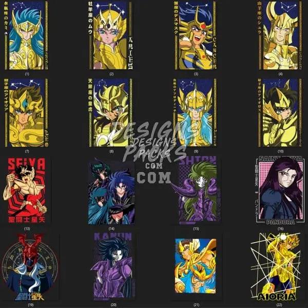 22 SAINT SEIYA Designs Bundle PNG designspacks