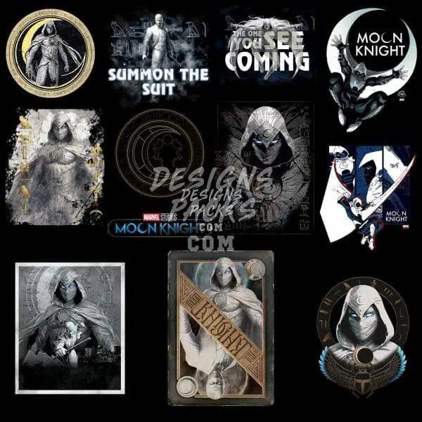 Moon Knight comic art bundle: print-ready PNG, SVG, PES designs for DTG, DTF, embroidery, tumblers