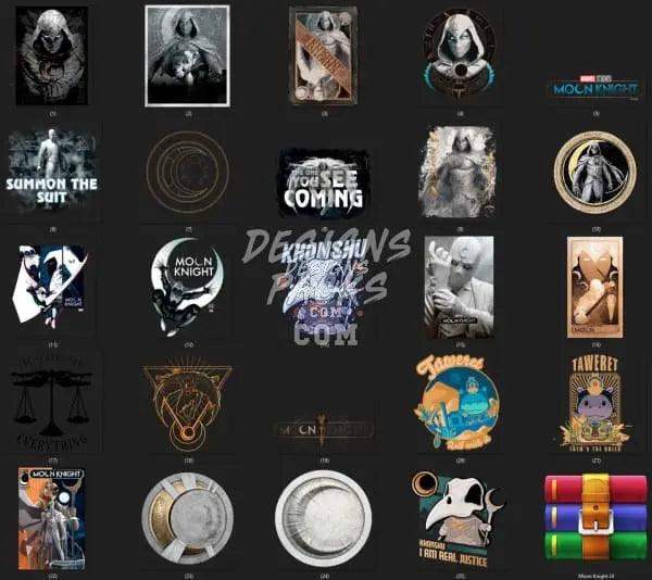 Moon Knight print-ready designs for DTF, DTG, embroidery & tumbler wraps — SVG, PNG, PES files
