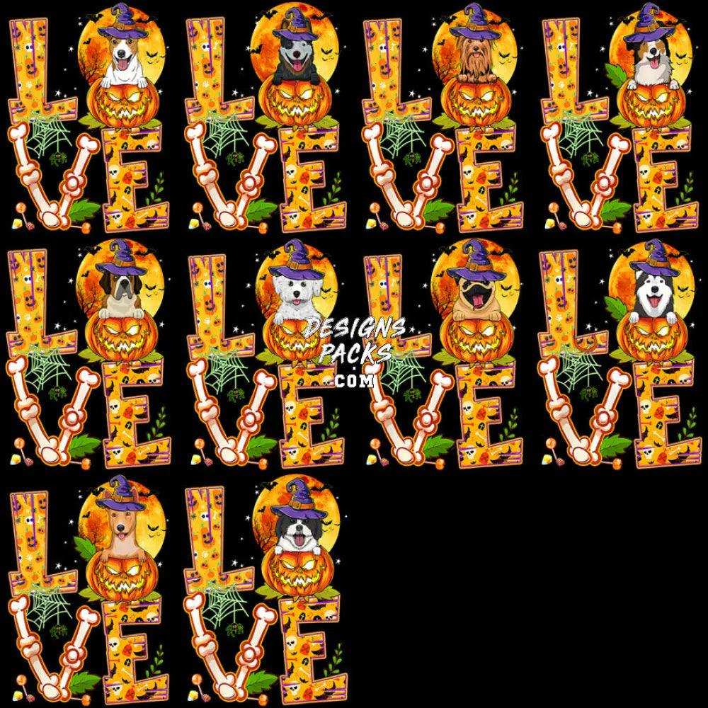 22 Halloween Love Dogs Designs Bundle Png