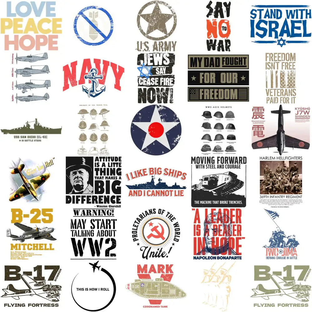 220 Peace War History Military Designs Bundle PNG