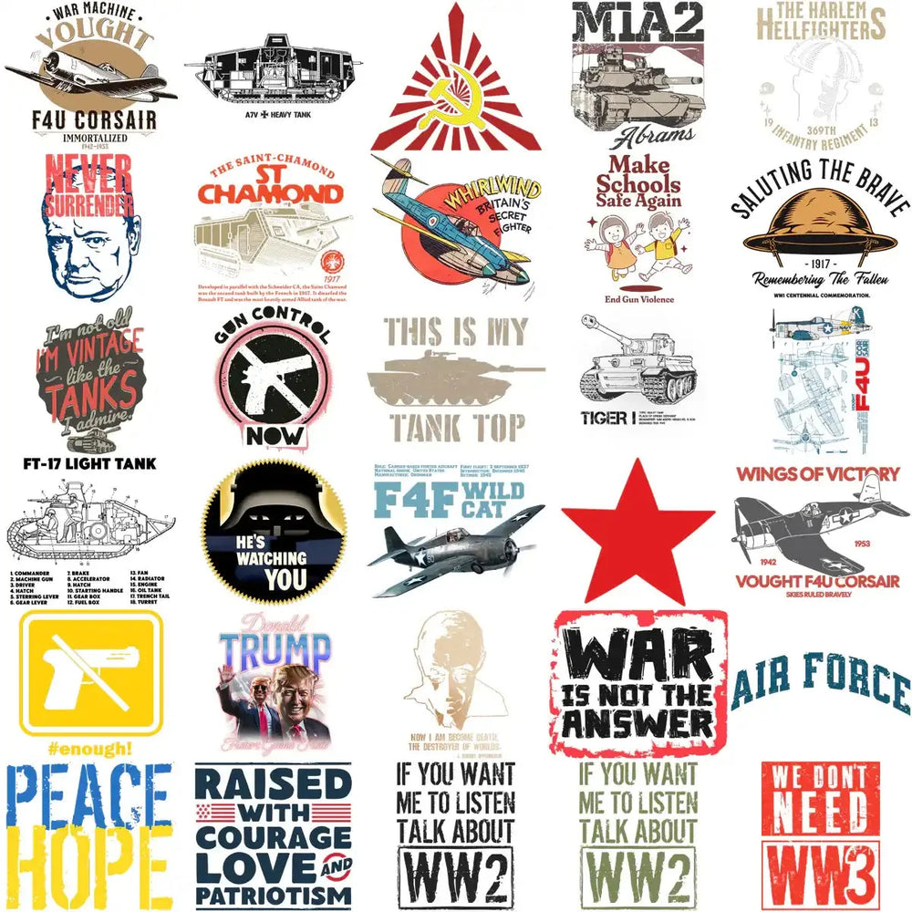 220 Peace War History Military Designs Bundle PNG