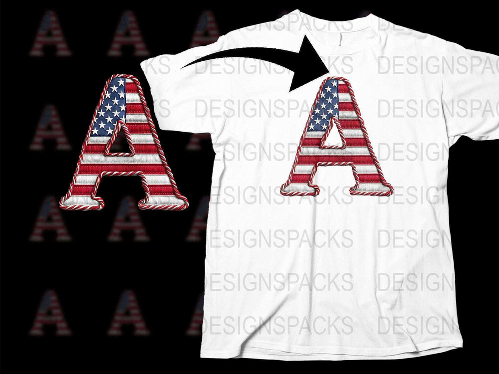 Patriotic American Flag Letter A T-Shirt, USA Flag Print, Unisex Graphic Tee, Independence Day Apparel