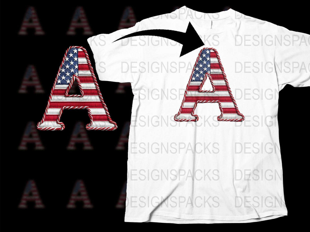 Patriotic American Flag Letter A T-Shirt, USA Flag Print, Unisex Graphic Tee, Independence Day Apparel