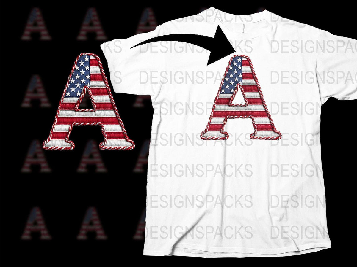 Patriotic American Flag Letter A T-Shirt, USA Flag Print, Unisex Graphic Tee, Independence Day Apparel