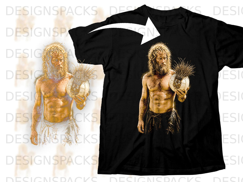 Black t-shirt with graphic of a shirtless, muscular man holding a volleyball.