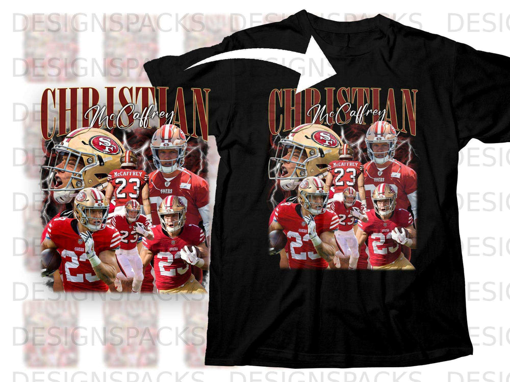 Christian McCaffrey 23 49ers graphic t-shirt.