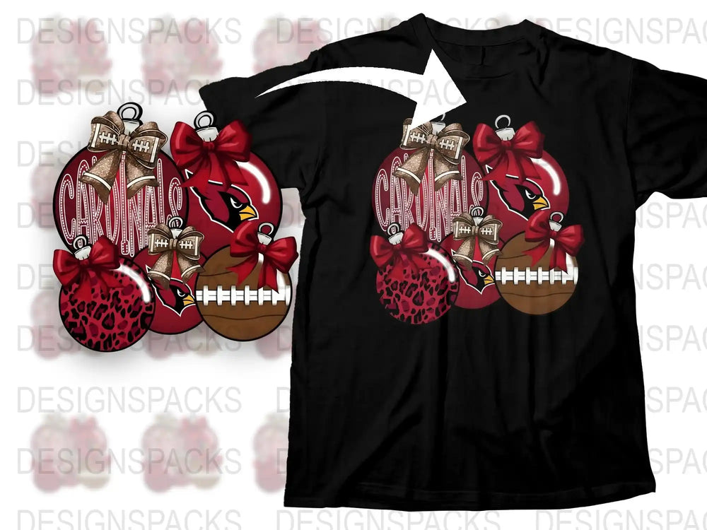Cardinal Themed Christmas T-Shirt, Red Black Leopard Print, Holiday Football Graphic Tee, Festive Casual Wear