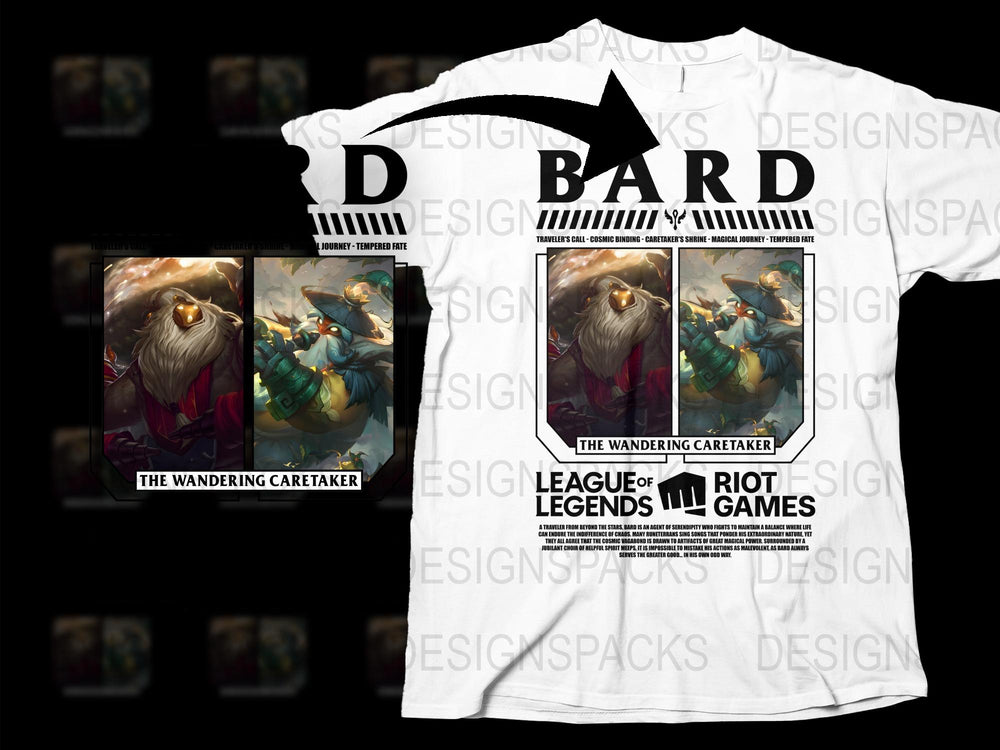 League of Legends Bard T-Shirt, The Wandering Caretaker Graphic Tee, Riot Games Merchandise