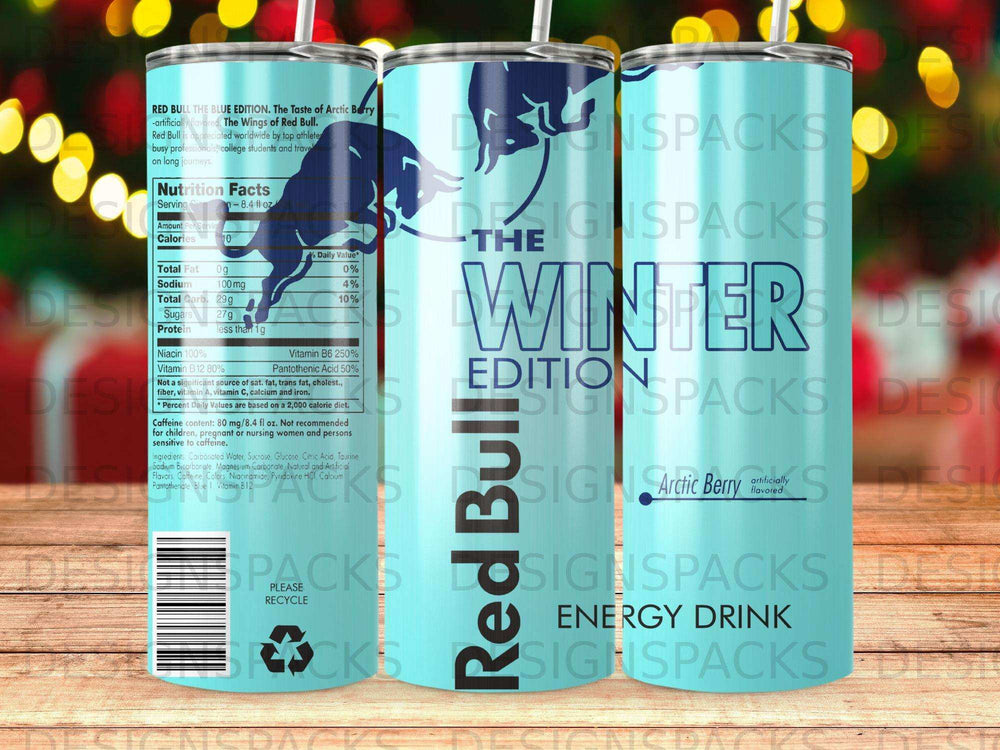 Red Bull Winter Edition Arctic Berry energy drink can with nutrition facts.