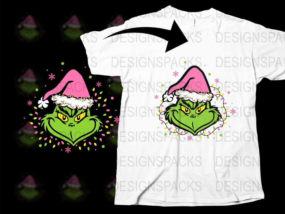 Grinch Face Christmas T-Shirt, Festive Holiday Santa Hat Tee, Unisex Winter Apparel, Xmas Gift Idea