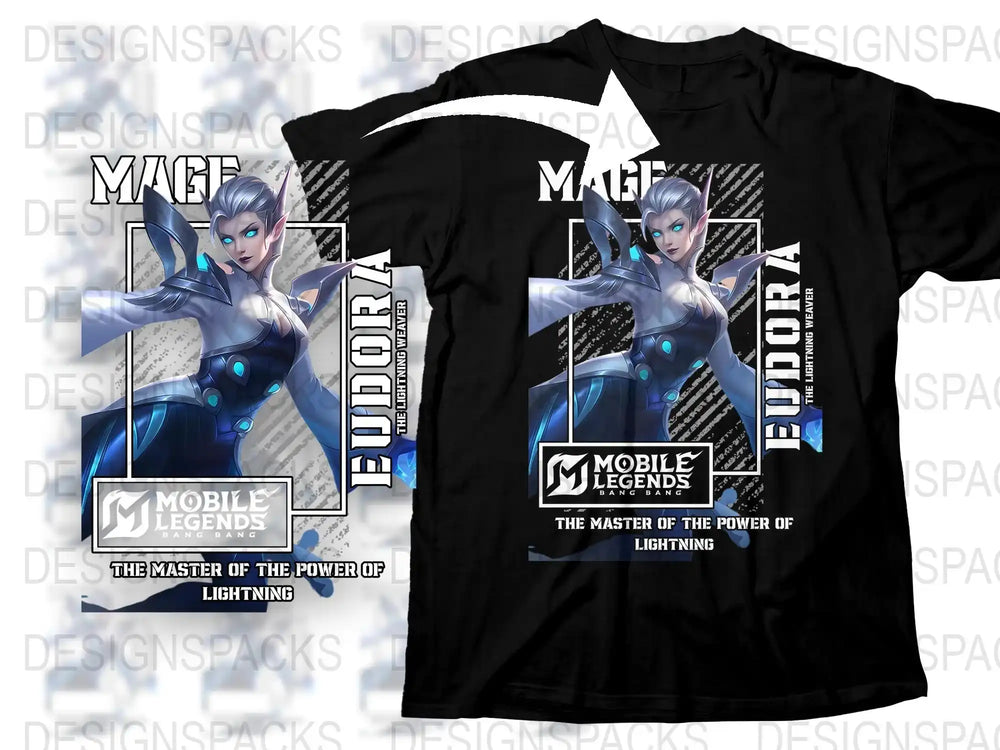 Mobile Legends Game T-Shirt, Eudora Master of Lightning, Graphic Tee, Gamer Apparel, Unisex Black Shirt