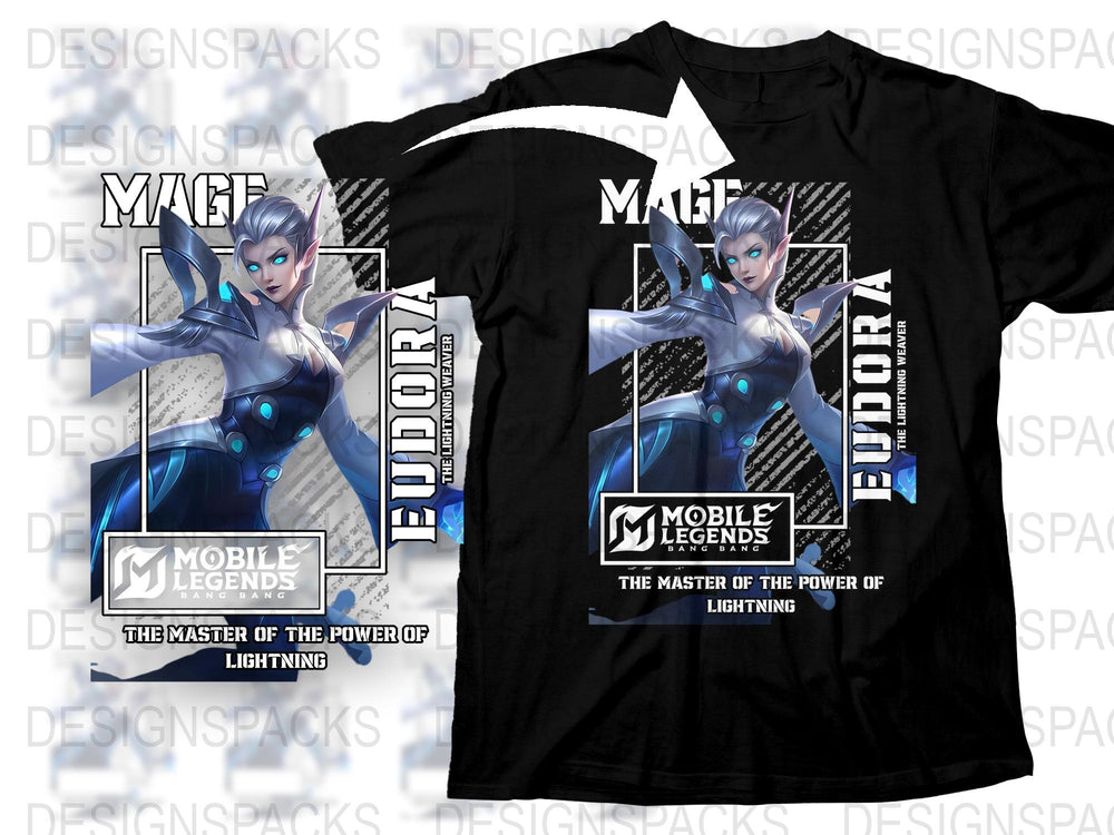 Mobile Legends Game T-Shirt, Eudora Master of Lightning, Graphic Tee, Gamer Apparel, Unisex Black Shirt