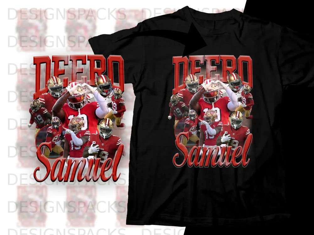 Deebo Samuel 49ers graphic t-shirt with team players.