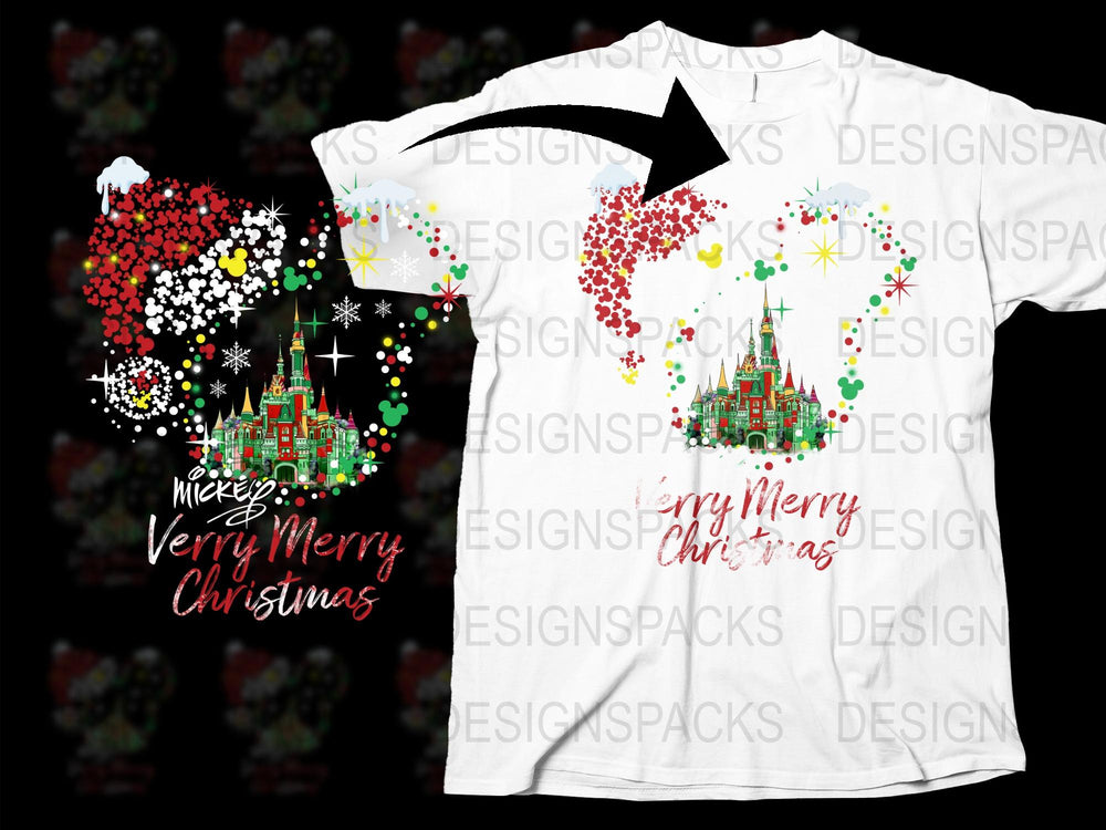 Disney Christmas T-Shirt, Mickey Mouse Holiday Castle Design, Festive Family Tee, Colorful Seasonal Apparel, Unisex Gift Idea