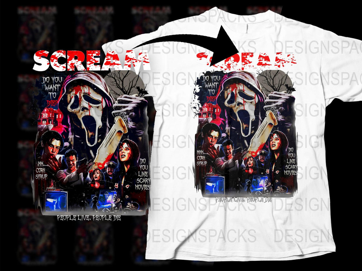 Scream Movie Graphic T-Shirt, Horror Film Fan Shirt, Vintage Look Tee, Unisex Full Print Design
