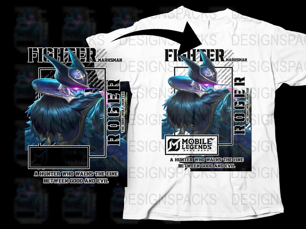 Mobile Legends Roger Fighter T-Shirt, Fantasy Gamer Graphic Tee, Unique Marksman Design, Gaming Apparel