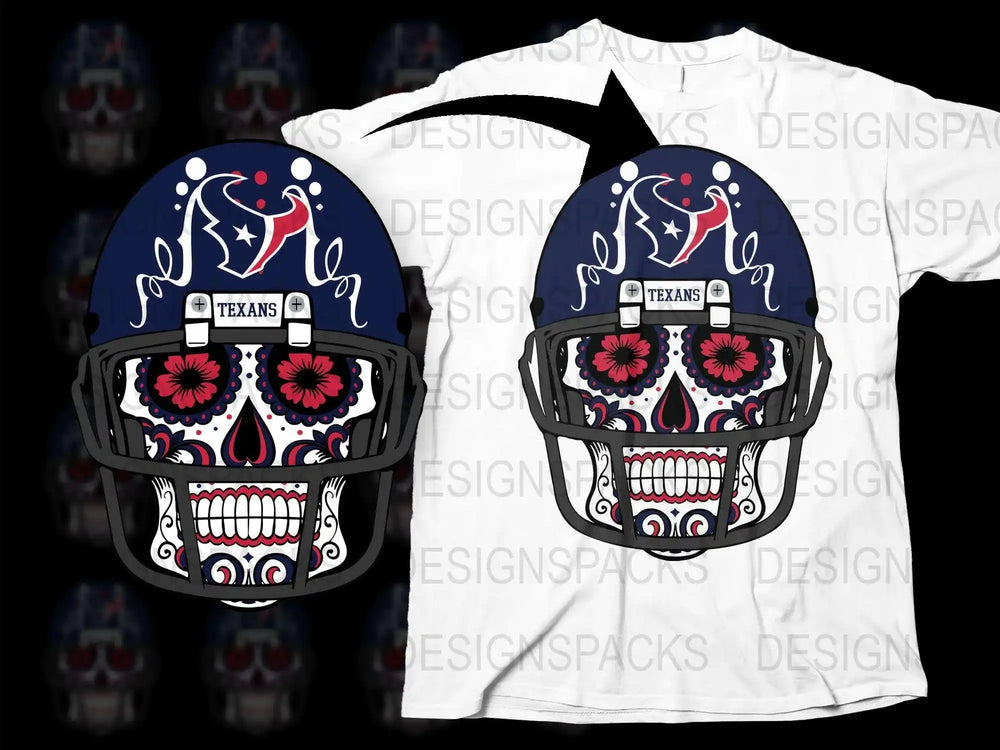 Sugar Skull Football Helmet T-Shirt, Houston Texans Inspired Graphic Tee, Sports Fan Apparel, Unique Football Season Shirt