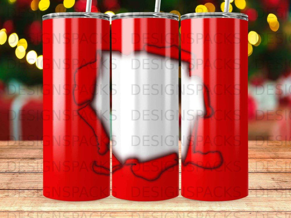 Red tumbler with repeating "DESIGNSPACKS" watermark and a white cutout.