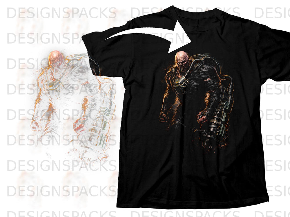 Black t-shirt with a print of the character Nemesis from Resident Evil.