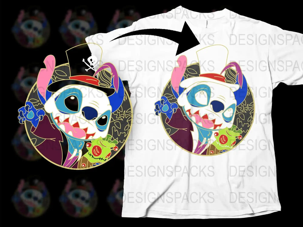 Unique Stitch Pirate T-Shirt, Colorful Cartoon Character Design, Kids and Adults Sizes Available
