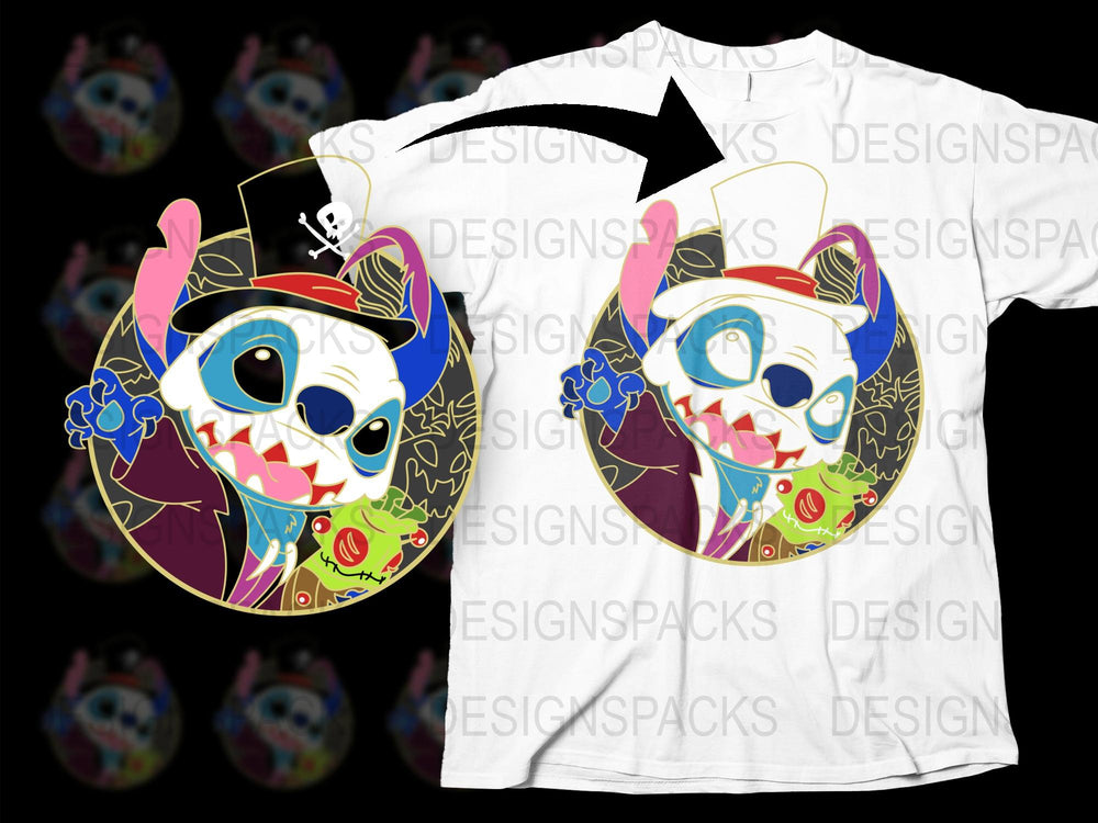Unique Stitch Pirate T-Shirt, Colorful Cartoon Character Design, Kids and Adults Sizes Available