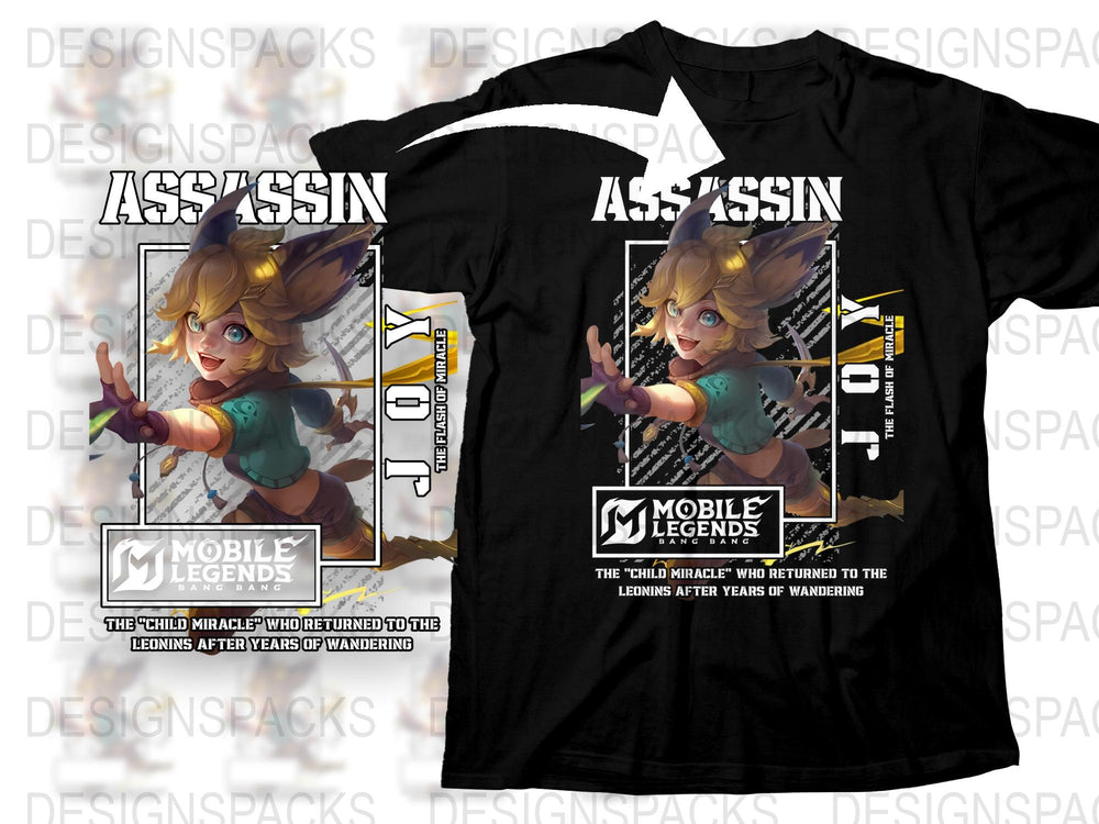 Mobile Legends Assassin Hero T-Shirt, Anime Style Gaming Tee, Graphic Print Unisex Apparel