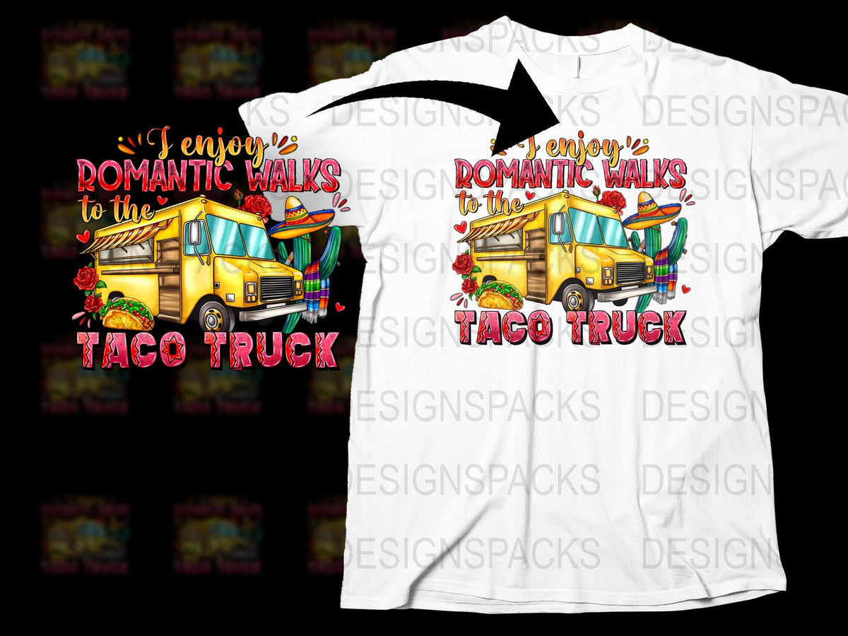 Romantic Walks Taco Truck T-Shirt, Funny Food Lover Gift, Colorful Graphic Tee, Unisex Casual Shirt Design
