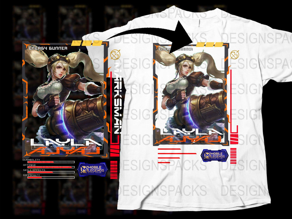 Mobile Legends Bang Bang Layla Character T-Shirt, Gaming Merch, Eternity Bunter Design, Unisex Tee