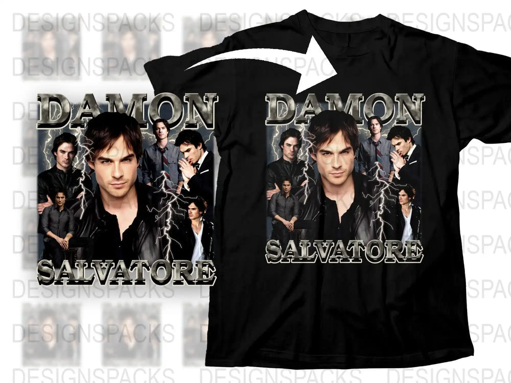 Damon Salvatore Graphic T-Shirt, Vampire TV Show Inspired, Fan Merchandise, Fashionable Casual Wear