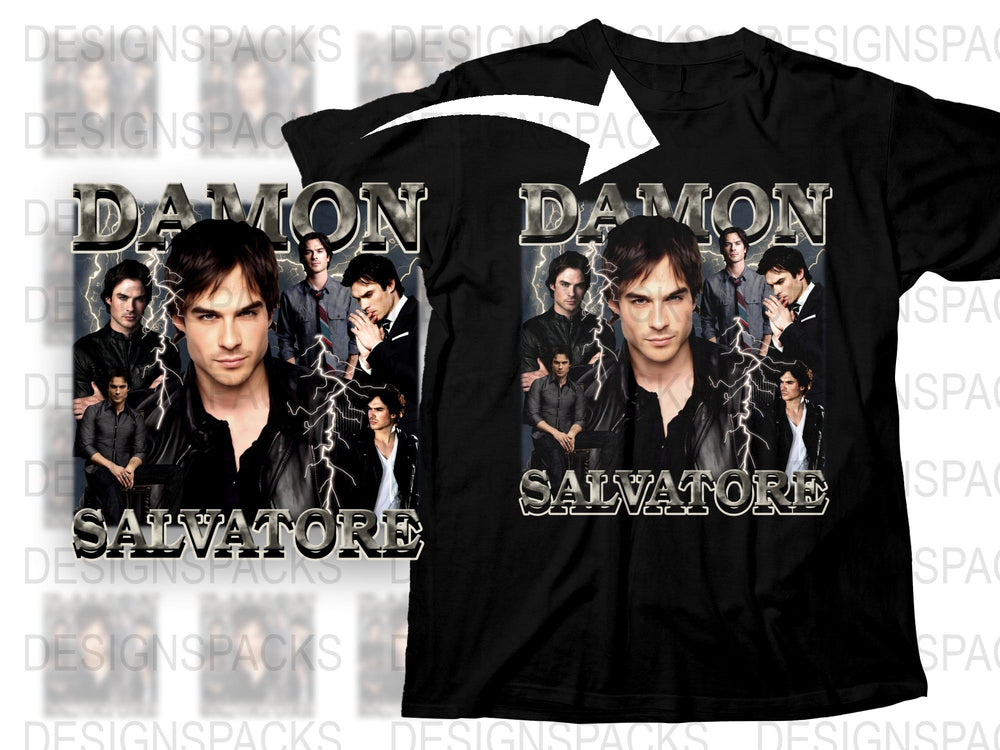 Damon Salvatore Graphic T-Shirt, Vampire TV Show Inspired, Fan Merchandise, Fashionable Casual Wear