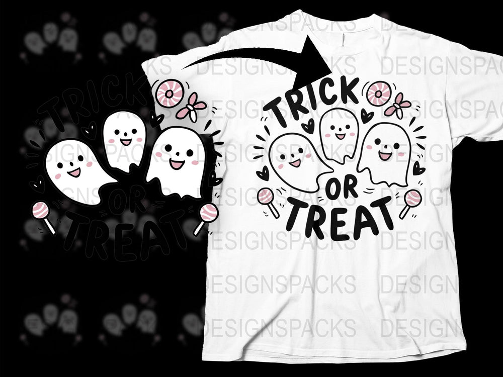 Cute Ghosts Trick or Treat Halloween T-Shirt, Spooky Fun Graphic Tee, Kids and Adults Sizes Available