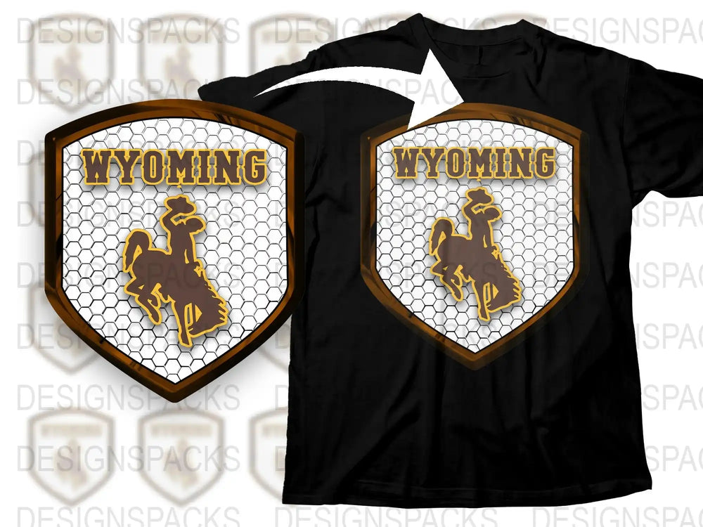Wyoming State Emblem T-Shirt, Black Cotton Tee, Vintage Cowboy Graphic, Unisex Casual Wear