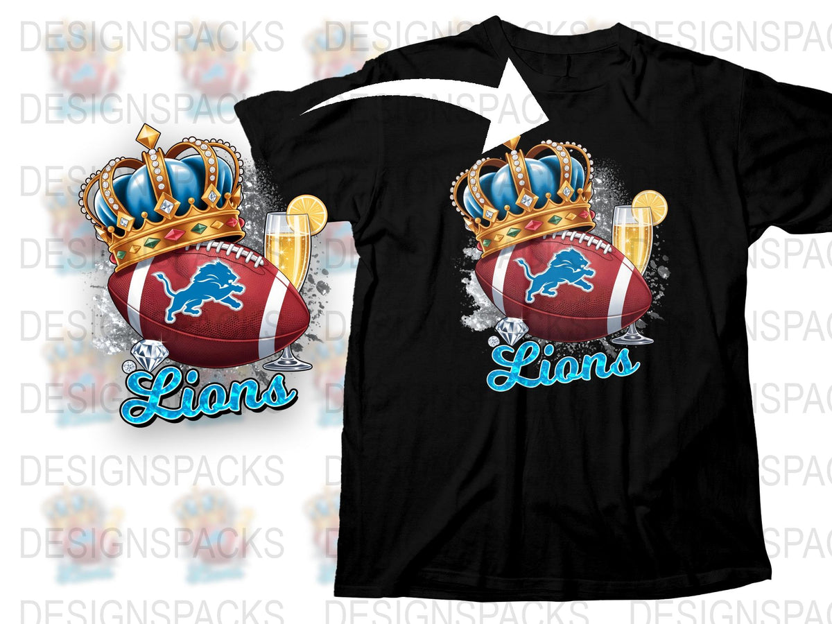Detroit Lions Themed T-Shirt With Crowned Football Graphic, Stylish Sports Fan Apparel
