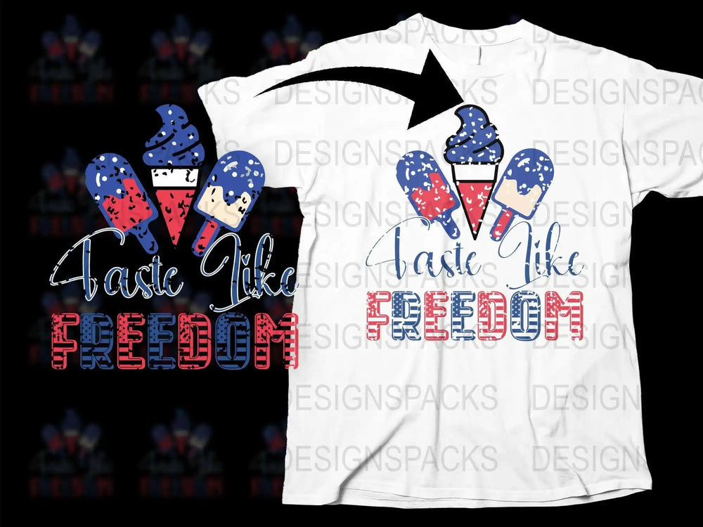 Patriotic Ice Cream T-Shirt, Taste Like Freedom USA Flag Tee, Summer July 4th Celebration Top, Unisex Graphic Shirt
