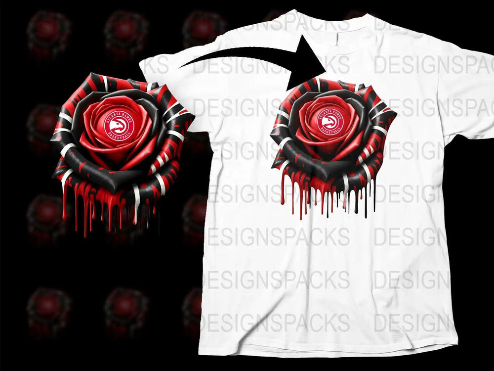 Unique Red and Black Abstract Rose Dripping Paint Graphic T-Shirt, Stylish Unisex Fashion Tee