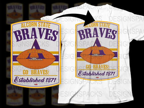 Alcorn State Braves T-Shirt, Vintage College Football Tee, Established 1871, Purple and White Graphic Shirt